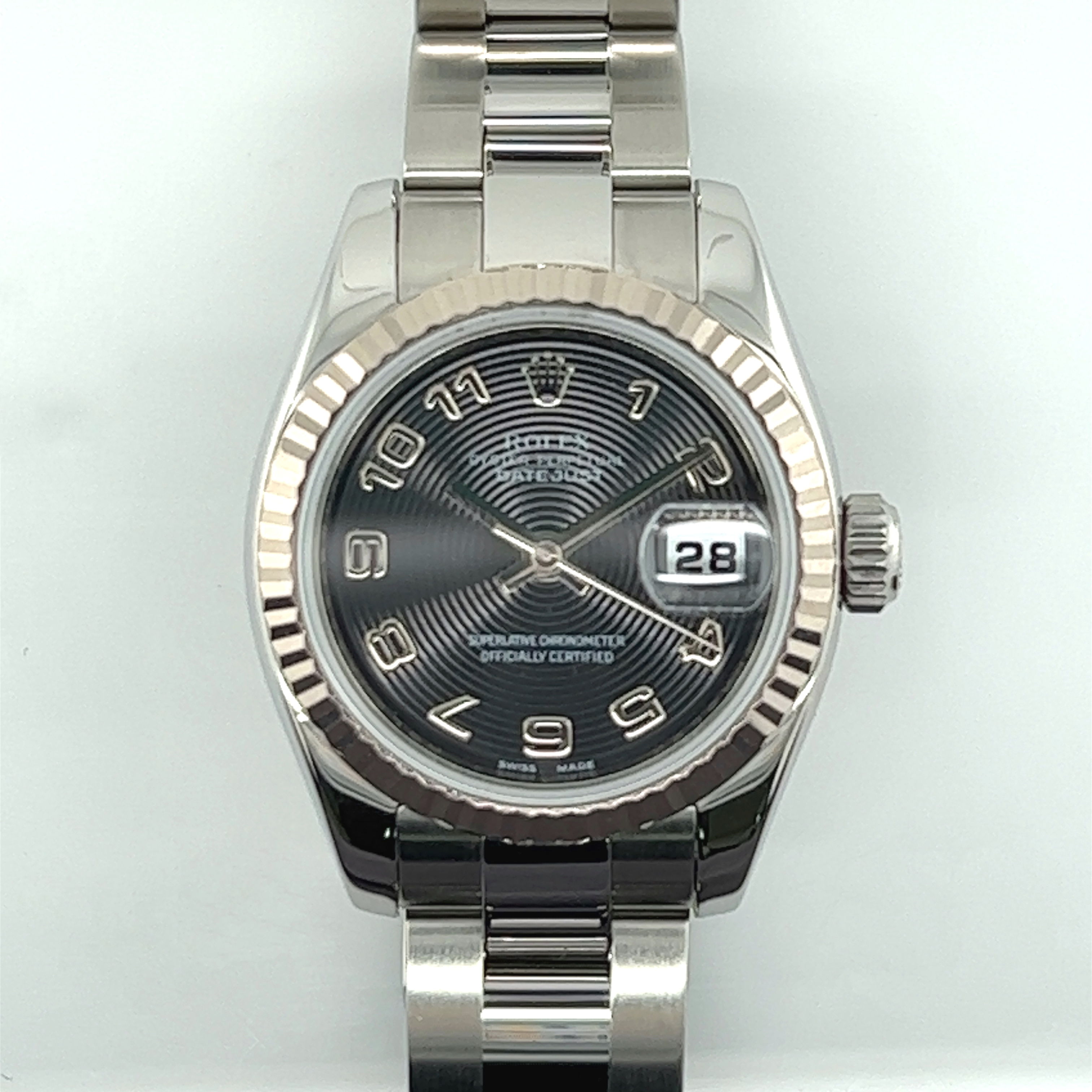 ROLEX DATEJUST 26MM STAINLESS STEEL 179174 RHODIUM DIAL