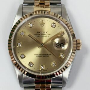 ROLEX DATEJUST 36MM STEEL & GOLD CHAMPAGNE DIAMOND DIAL 16233